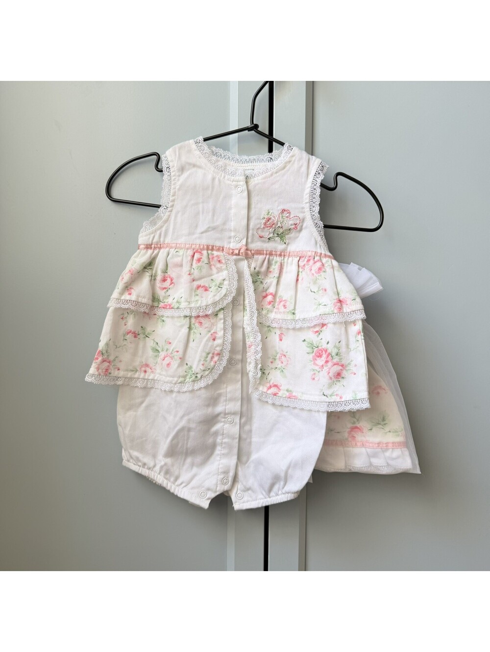 NWT Vintage Little Me Baby Girl Floral Corduroy Romper & Matching Hat Set 6M